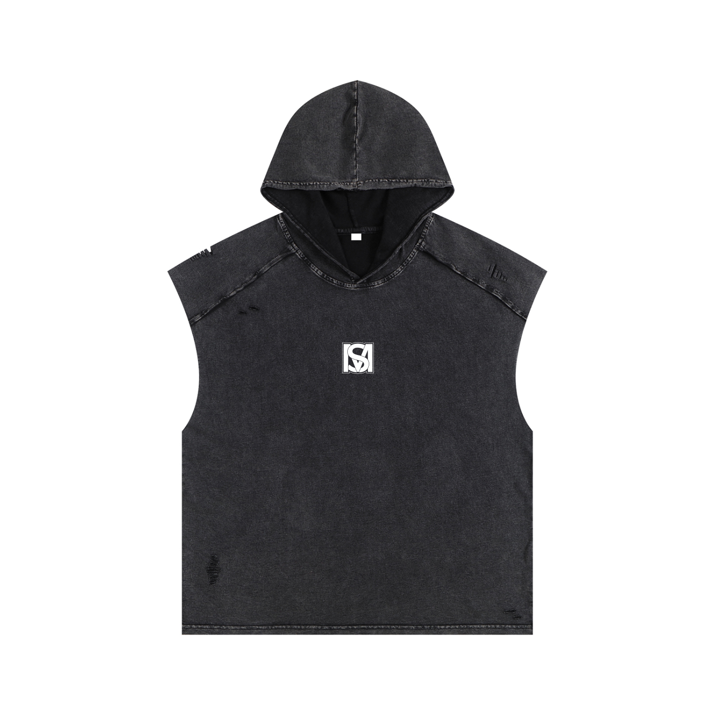 SM Snow Washed Boxy Hooded Tank Top black front