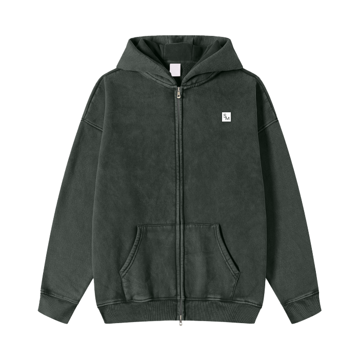 SM Sig. Acid Wash Fleece Hoodie black front