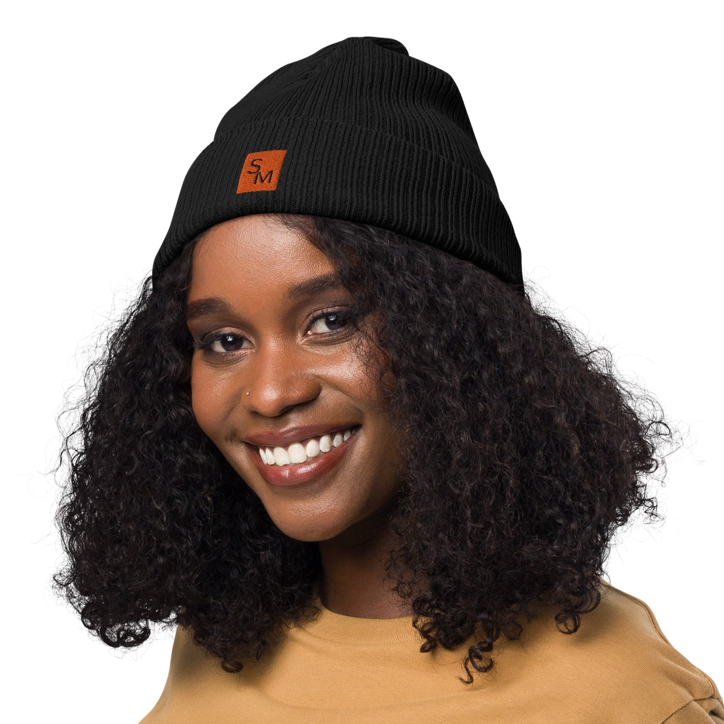 Model wearing SM Beanie