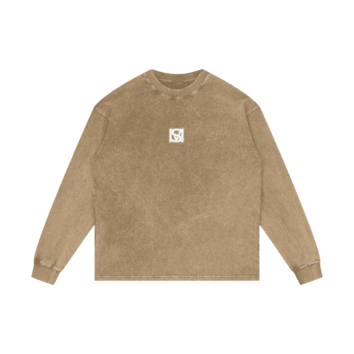 SM Acid Wash Long Sleeve T-shirt honey peach front
