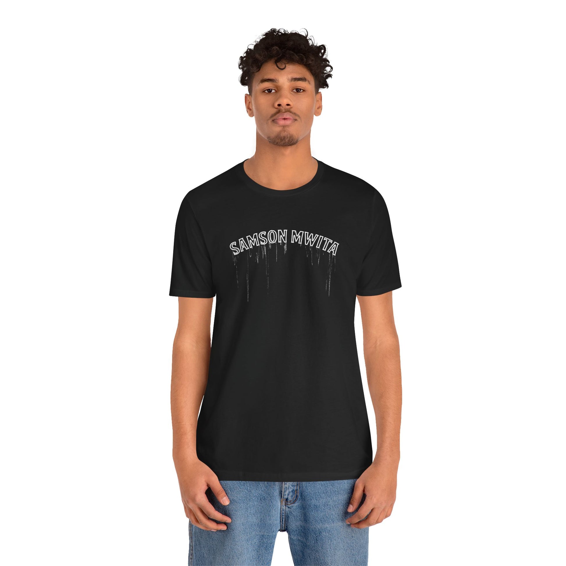 Model wearing SM Distorted T-shirt black front