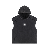 SM Snow Washed Boxy Hooded Tank Top black front