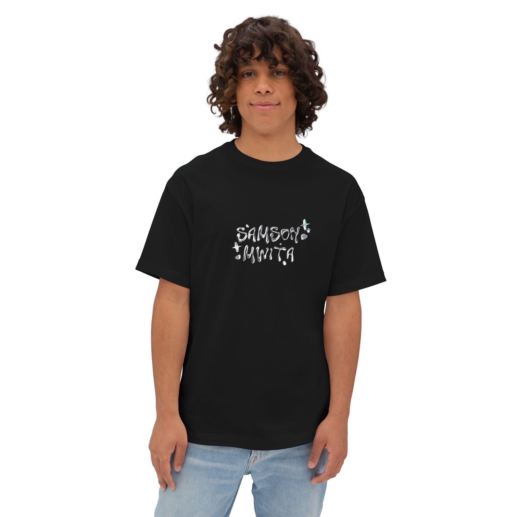 Model wearing SM Bubble T-shirt front 2