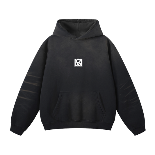 SM Monkey Washed Fleece Hoodie black front