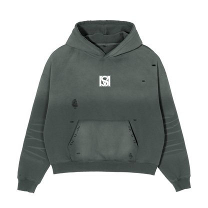 SM Frayed Sunfade Boxy Hoodie stone grey front