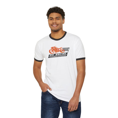 Model wearing SM Racing T-shirt white front