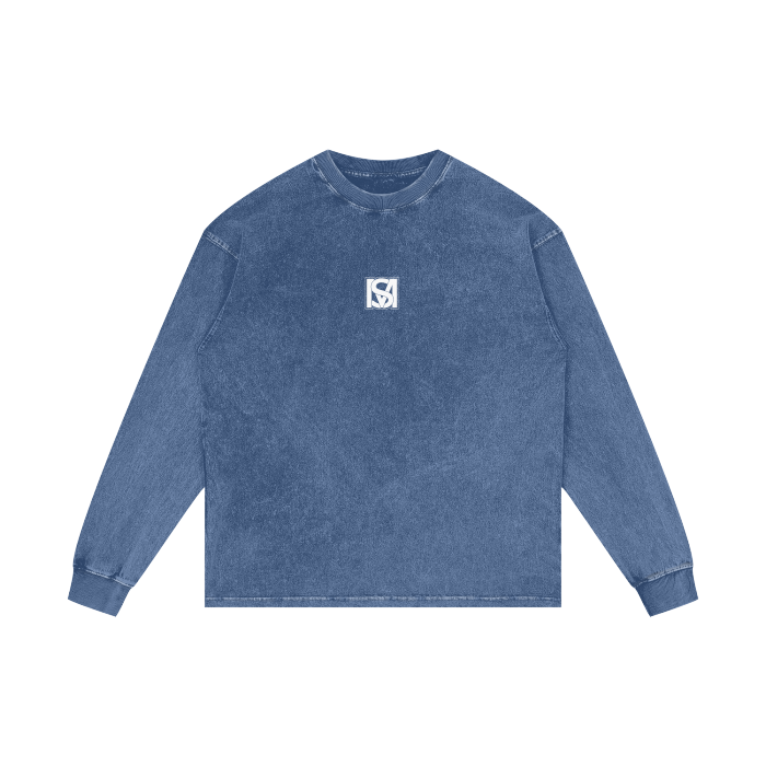 SM Acid Wash Long Sleeve T-shirt dark blue front