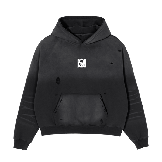 SM Frayed Sunfade Boxy Hoodie black front