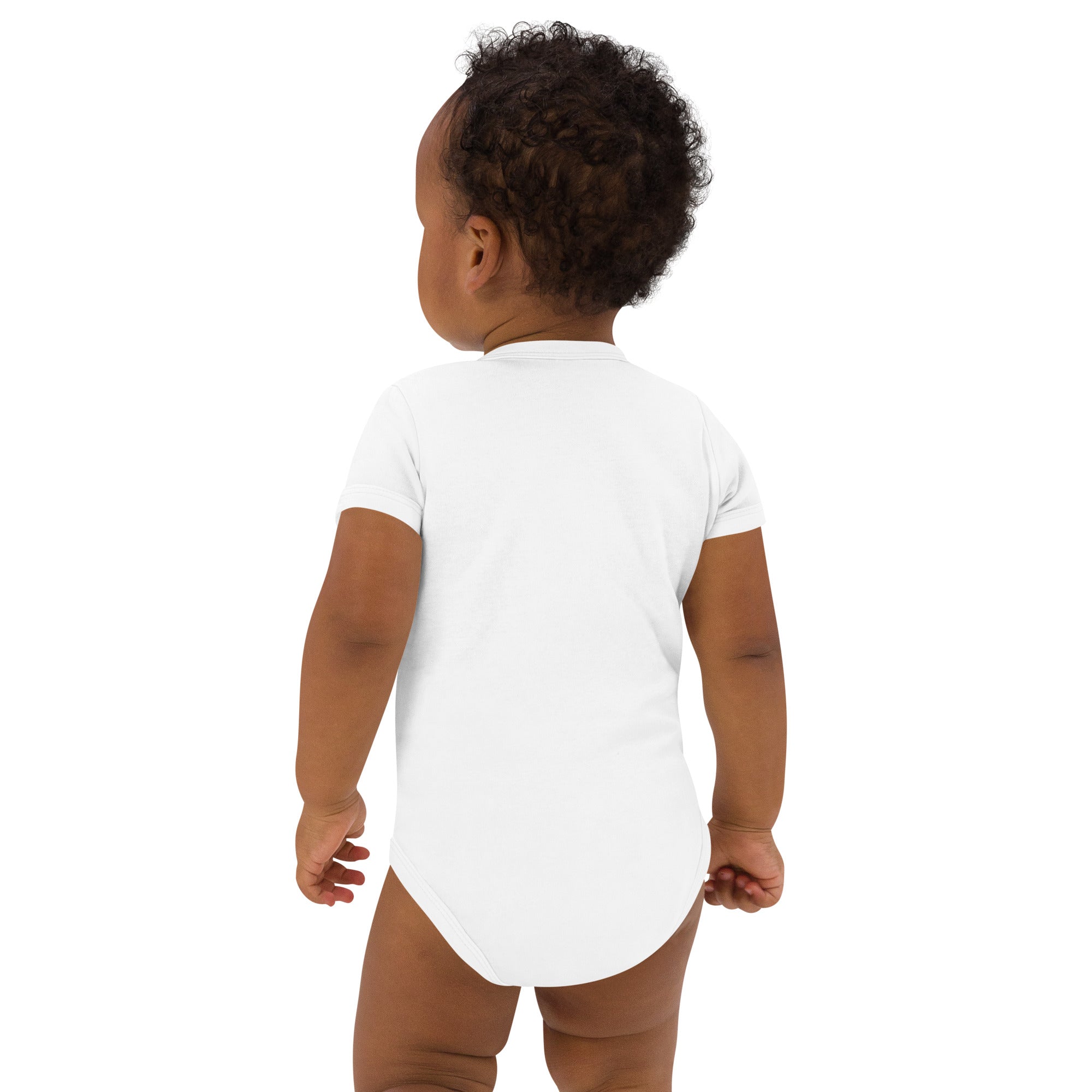 Model wearing SM Safari Baby Bodysuit back