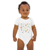 Model wearing SM Safari Baby Bodysuit front