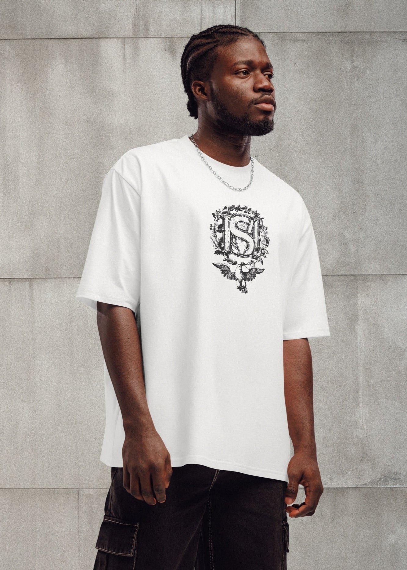 Model wearing SM Wreath T-shirt