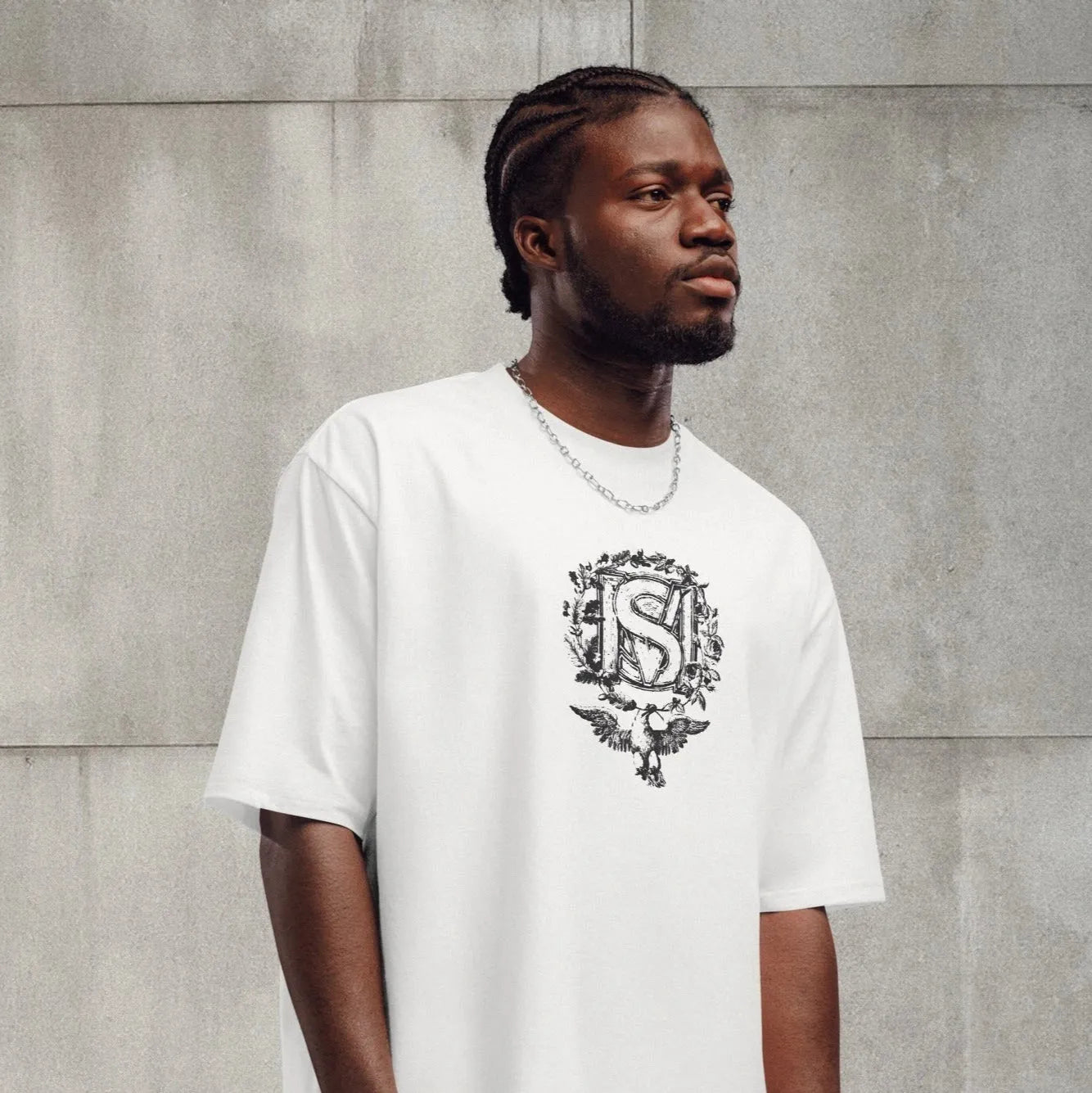 Model wearing SM Wreath T-shirt