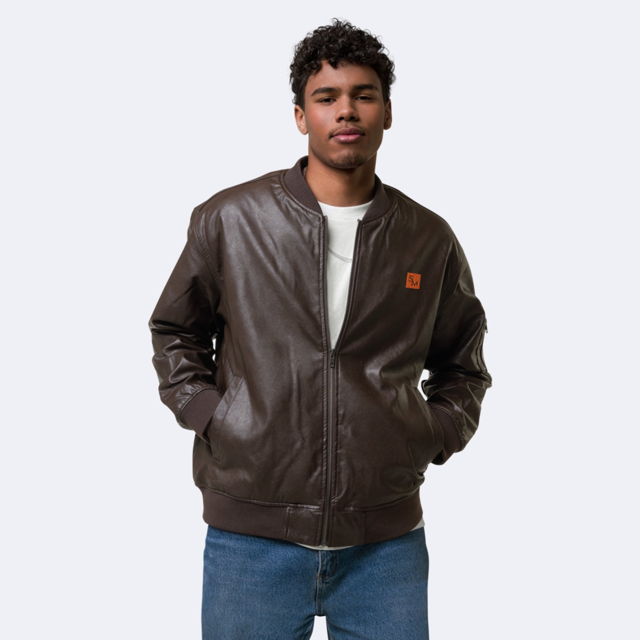 Model wearing SM jacket