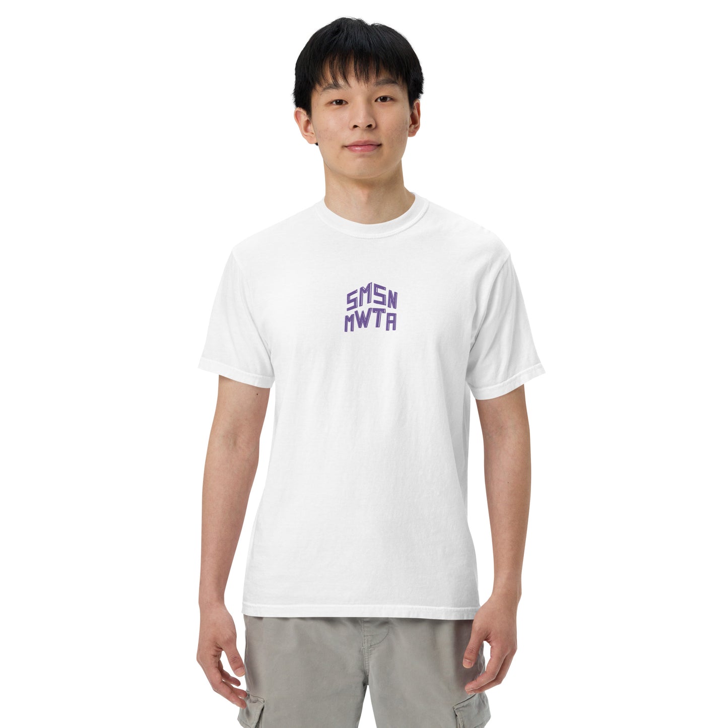 Model wearing SM Isometric T-shirt white front