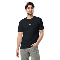 Model wearing SM Monogram T-shirt navy front